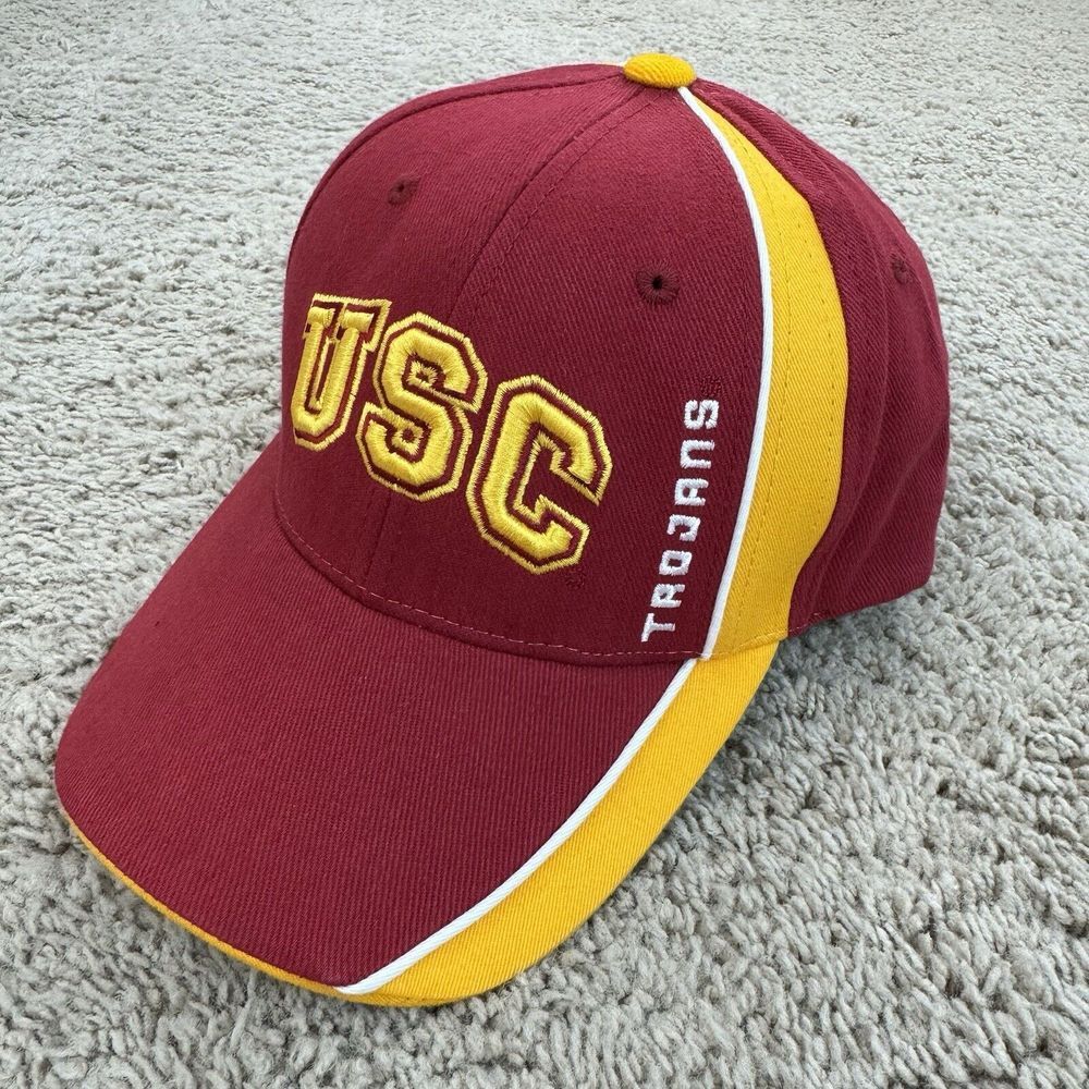 USC Trojans Hat Twins Enterprise Strapback Cardinal Gold Arched Spellout Vtg Cap